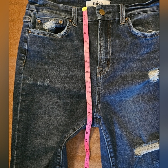 Mica Los Angeles High Rise Distressed Raw Hem Dark Wash Skinny Jeans Size 29 - Picture 12 of 14